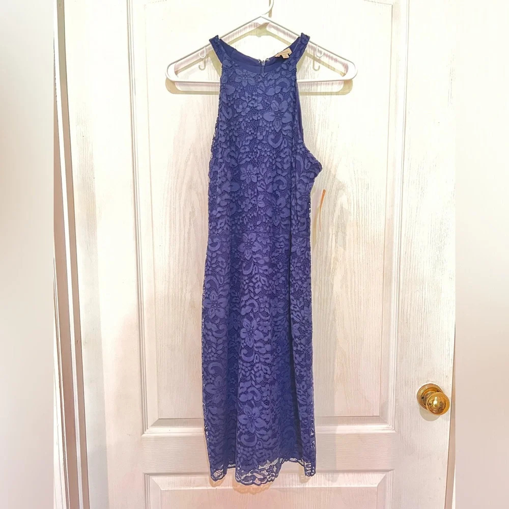 NWT Cremieux Women Dress Navy Floral Lace Midi Halter